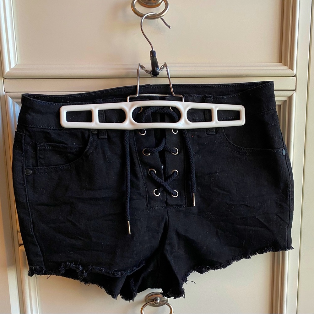 black denim shorts